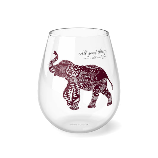 Elephant Doodle Stemless Wine Glass, 11.75oz