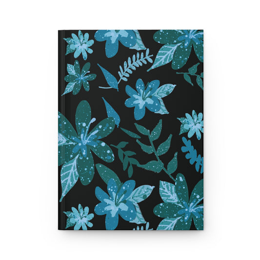 Blue Floral Sense with Black background Hardcover Journal Matte