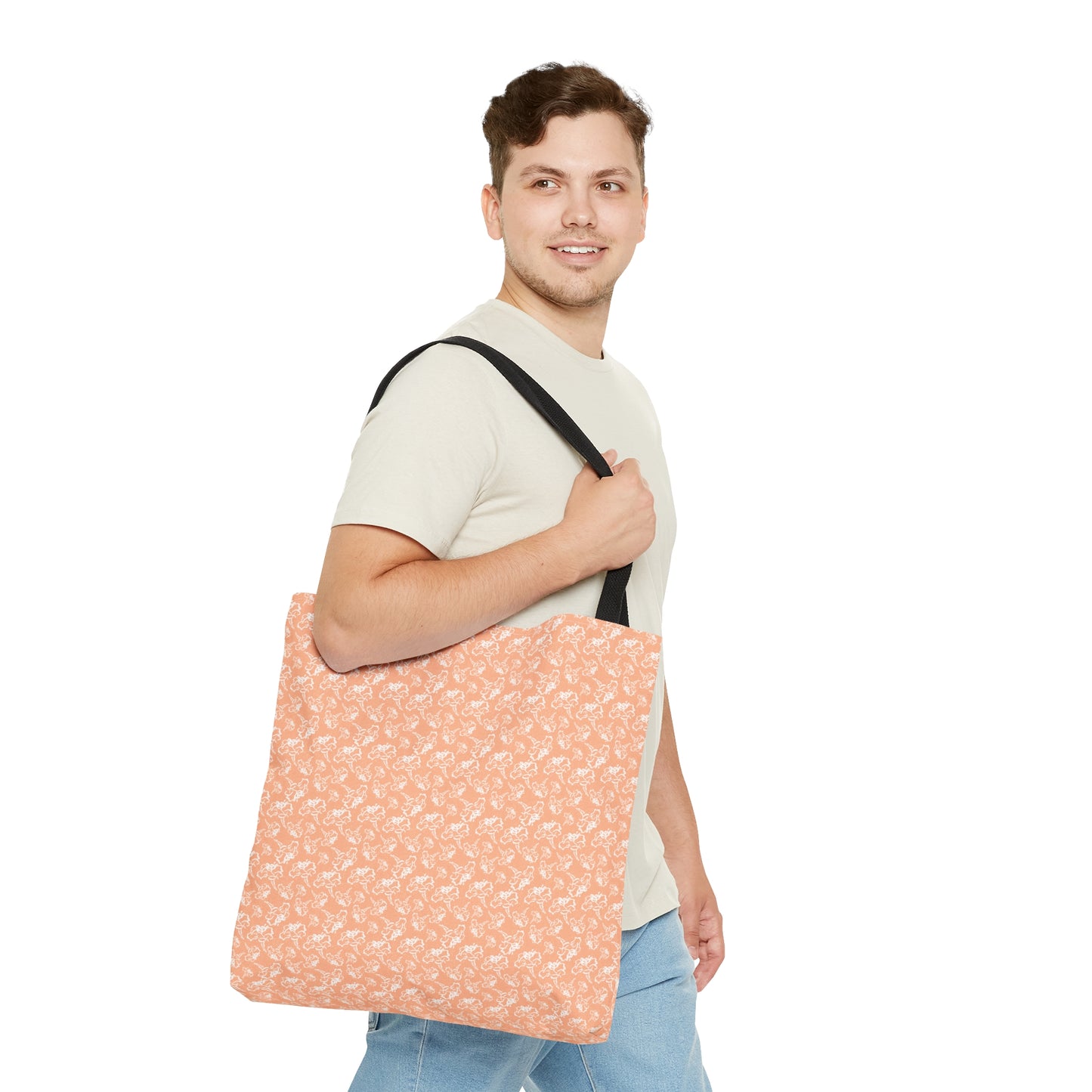 Light Peach with White Flowers Tote Bag