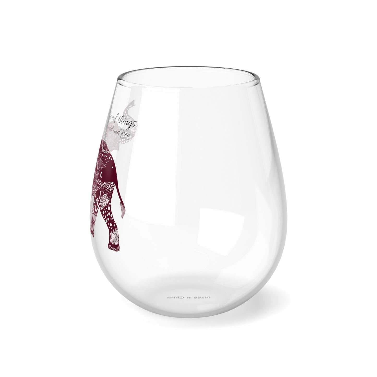 Elephant Doodle Stemless Wine Glass, 11.75oz