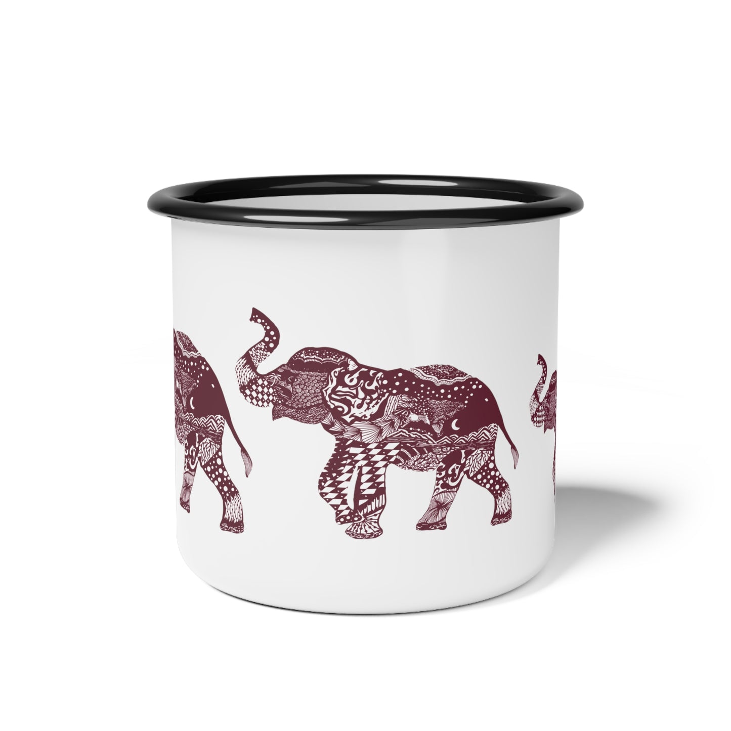 Elephant Maroon Enamel Camp Cup with Black rim