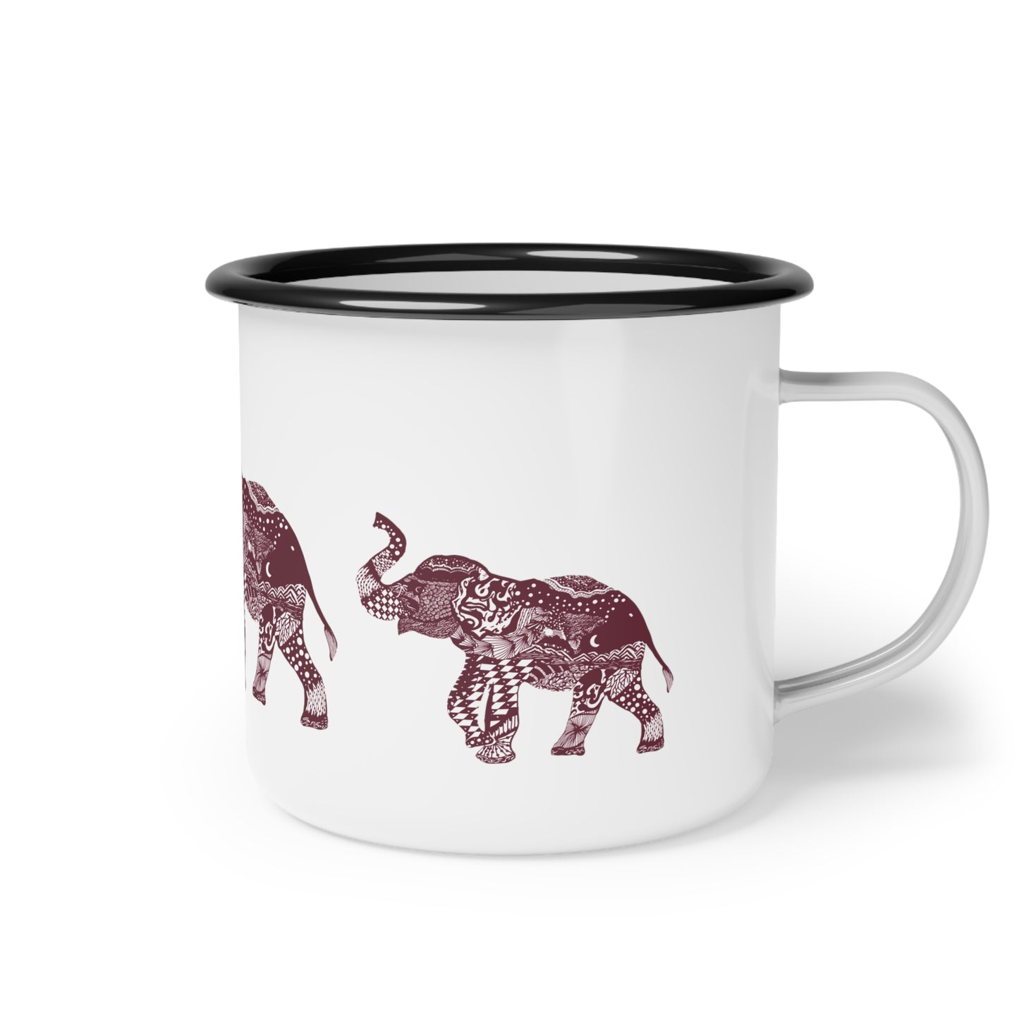 Elephant Maroon Enamel Camp Cup with Black rim