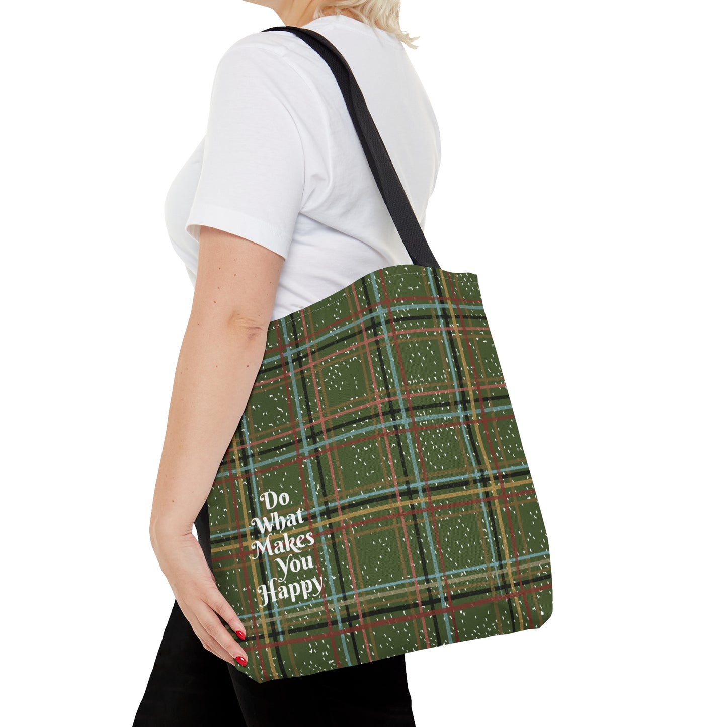 Green Plaid "Do What Makes You Happy" Tote Bag