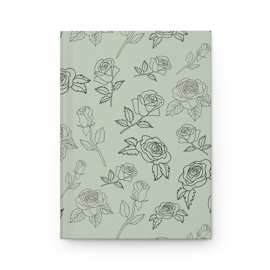 Rose Outline on a Sage Green Background Hardcover Journal Matte