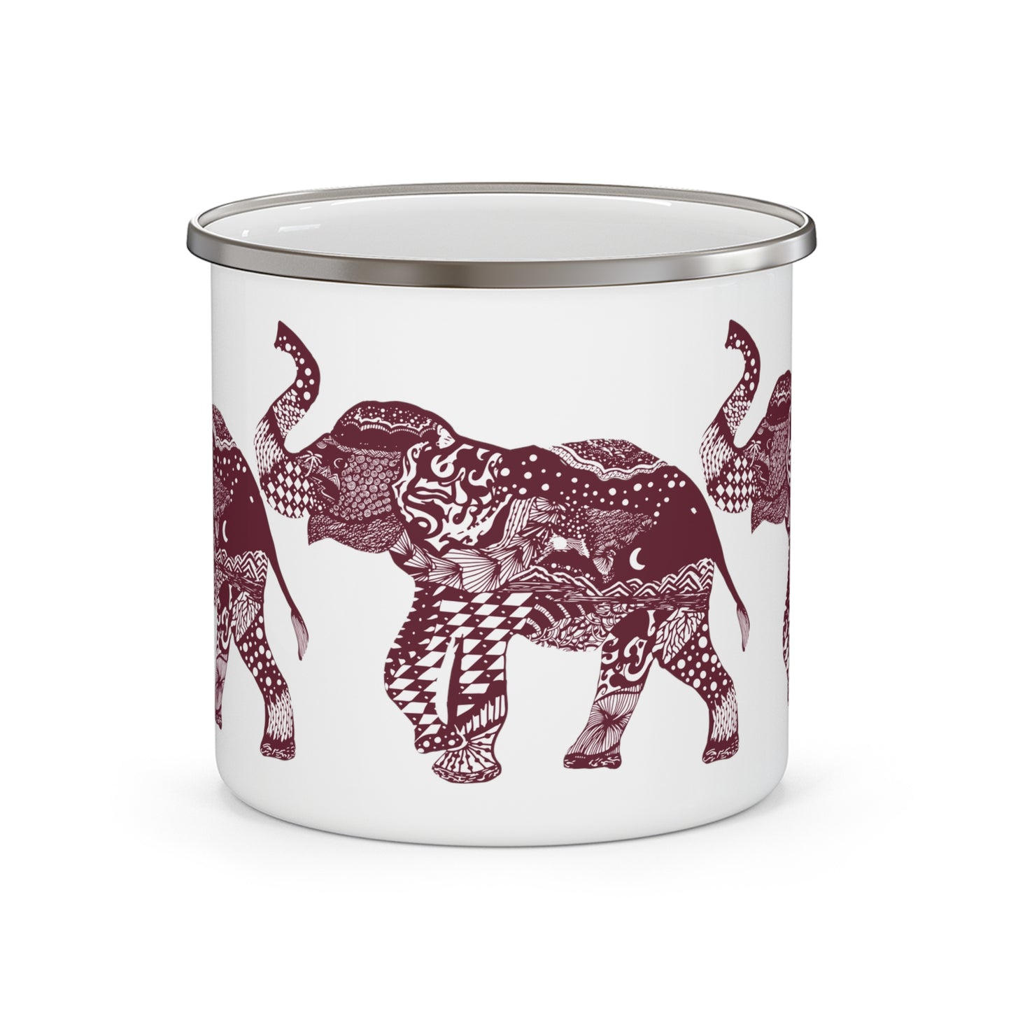 Elephant Maroon Enamel Camping Mug