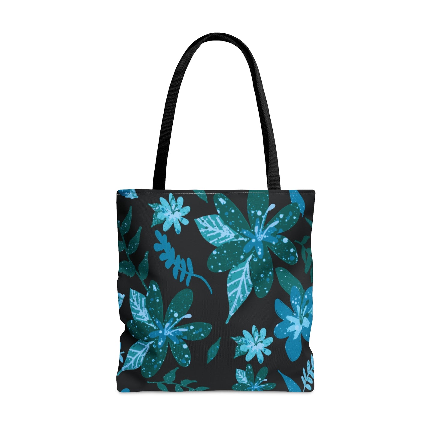 Blue Floral Sense Black Tote Bag
