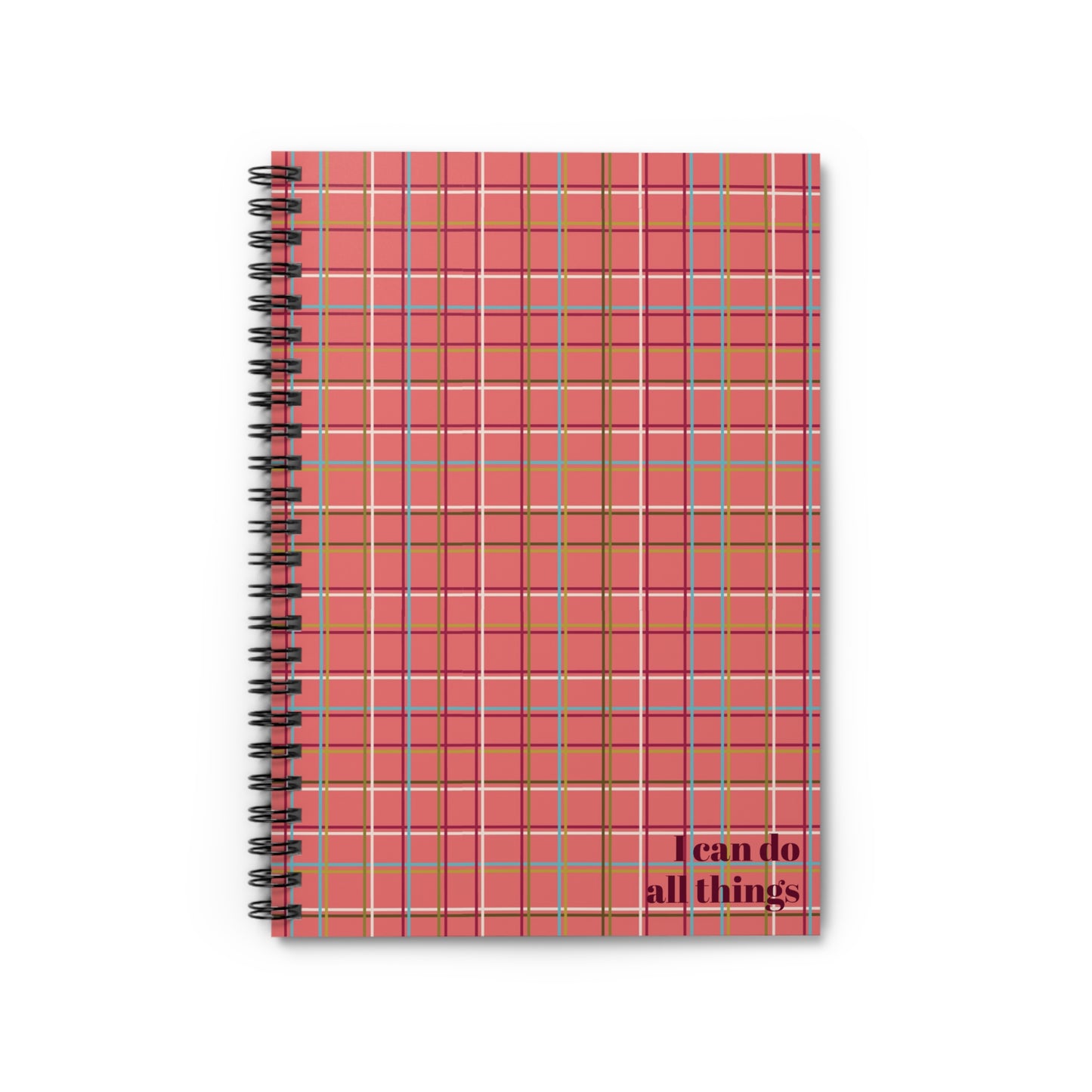Fleeting Peach Plaid Notebook - Ruled Line "I can do all things"