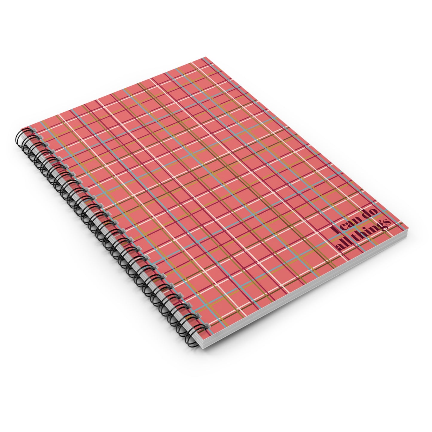 Fleeting Peach Plaid Notebook - Ruled Line "I can do all things"