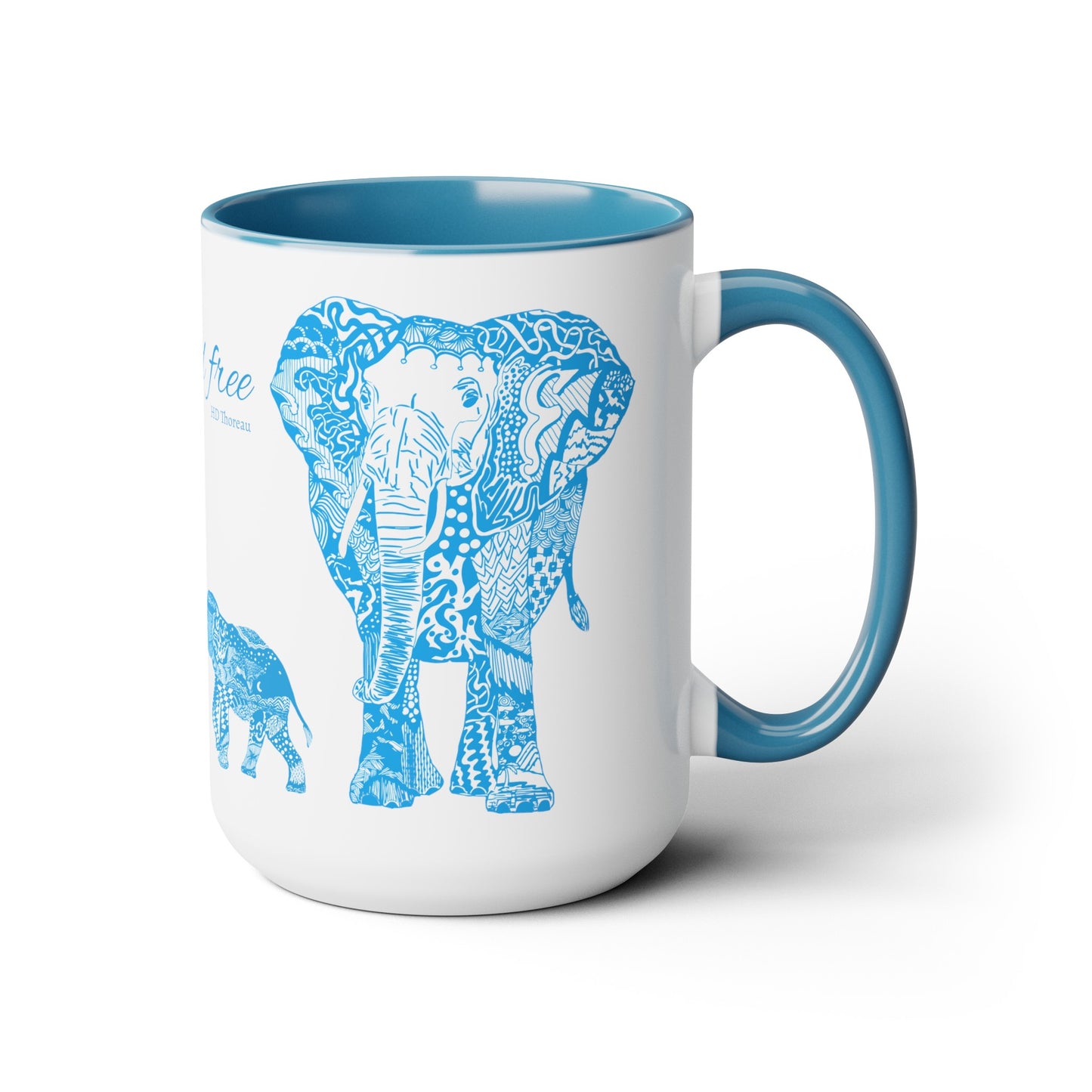 Elephant Doodle Family  gone Blue - Two-Tone Coffee Mugs, 15oz