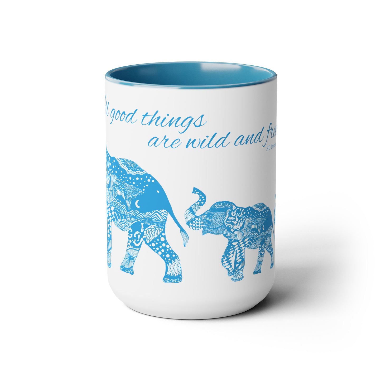 Elephant Doodle gone Blue - Two-Tone Coffee Mugs, 15oz