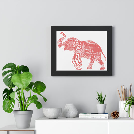 Elephant Doodle Peach Print Framed Horizontal Poster