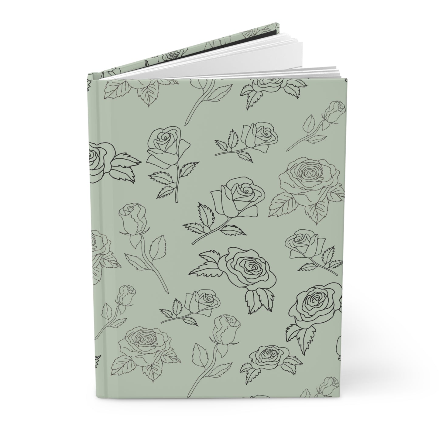 Rose Outline on a Sage Green Background Hardcover Journal Matte