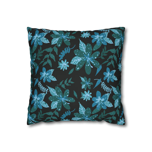 Blue Floral Sense Square Poly Canvas Pillowcase