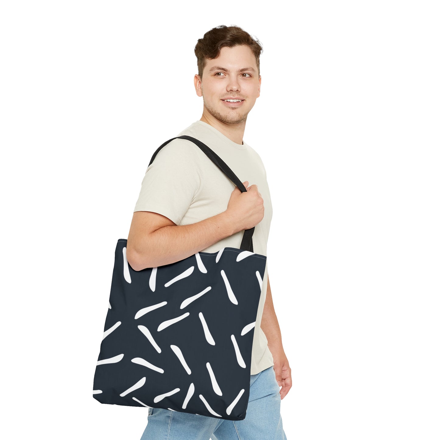 Navy with White Lines Tote Bag