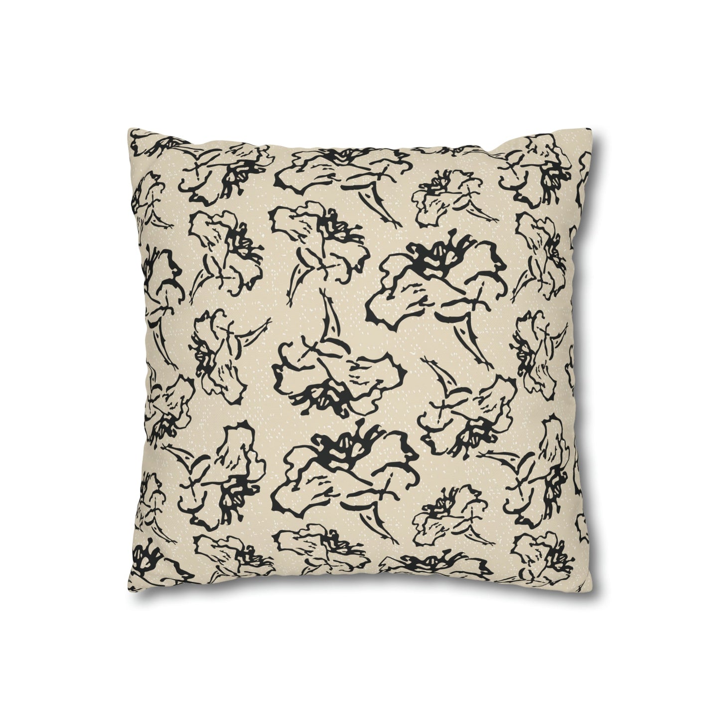 Black Flower Cream with white specks Square Poly Canvas Pillowcase - Squirrellyartmama