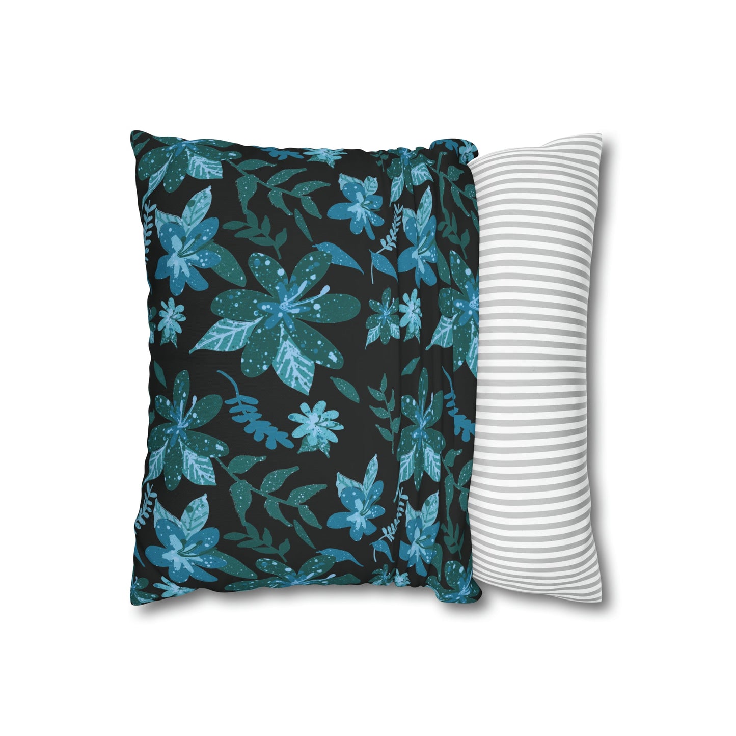 Blue Floral Sense Square Poly Canvas Pillowcase - Squirrellyartmama