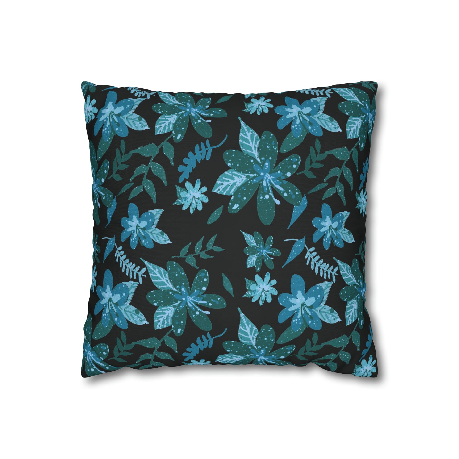 Blue Floral Sense Square Poly Canvas Pillowcase - Squirrellyartmama