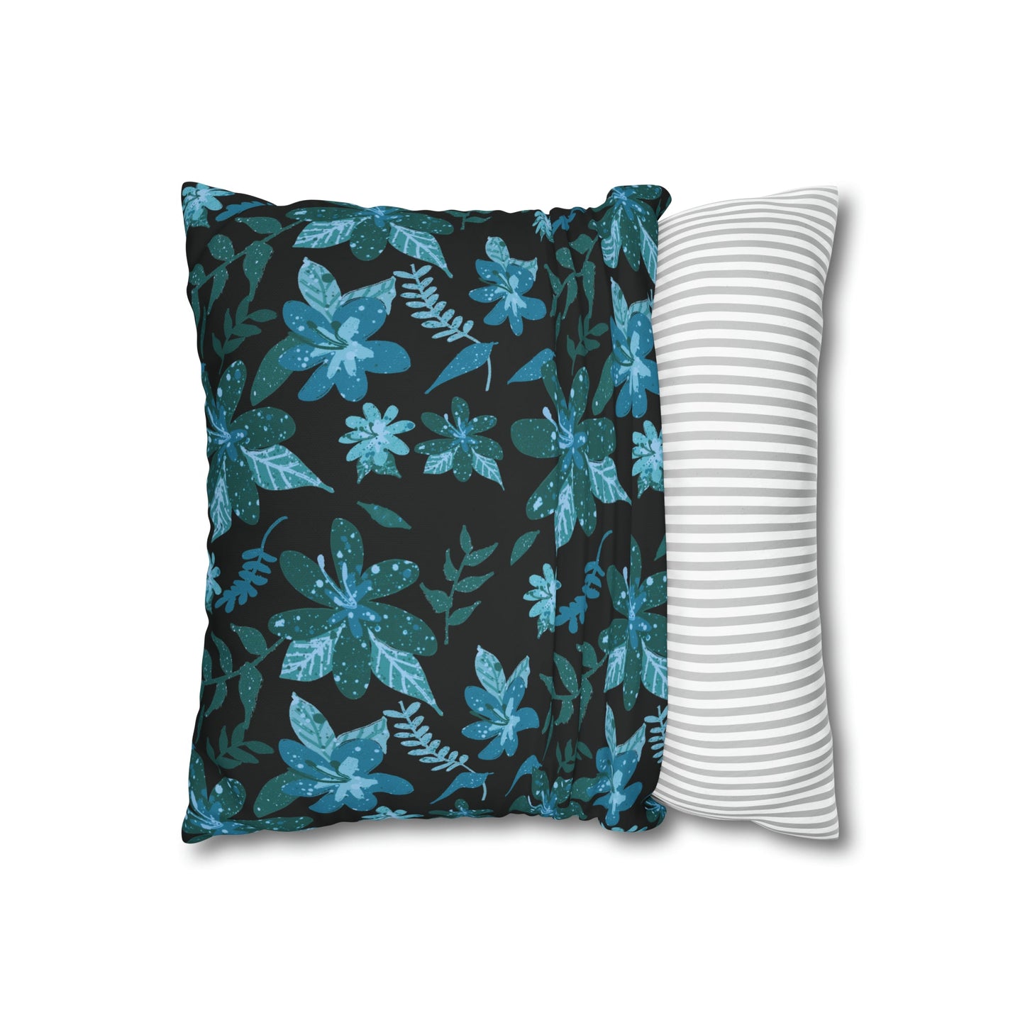 Blue Floral Sense Square Poly Canvas Pillowcase - Squirrellyartmama