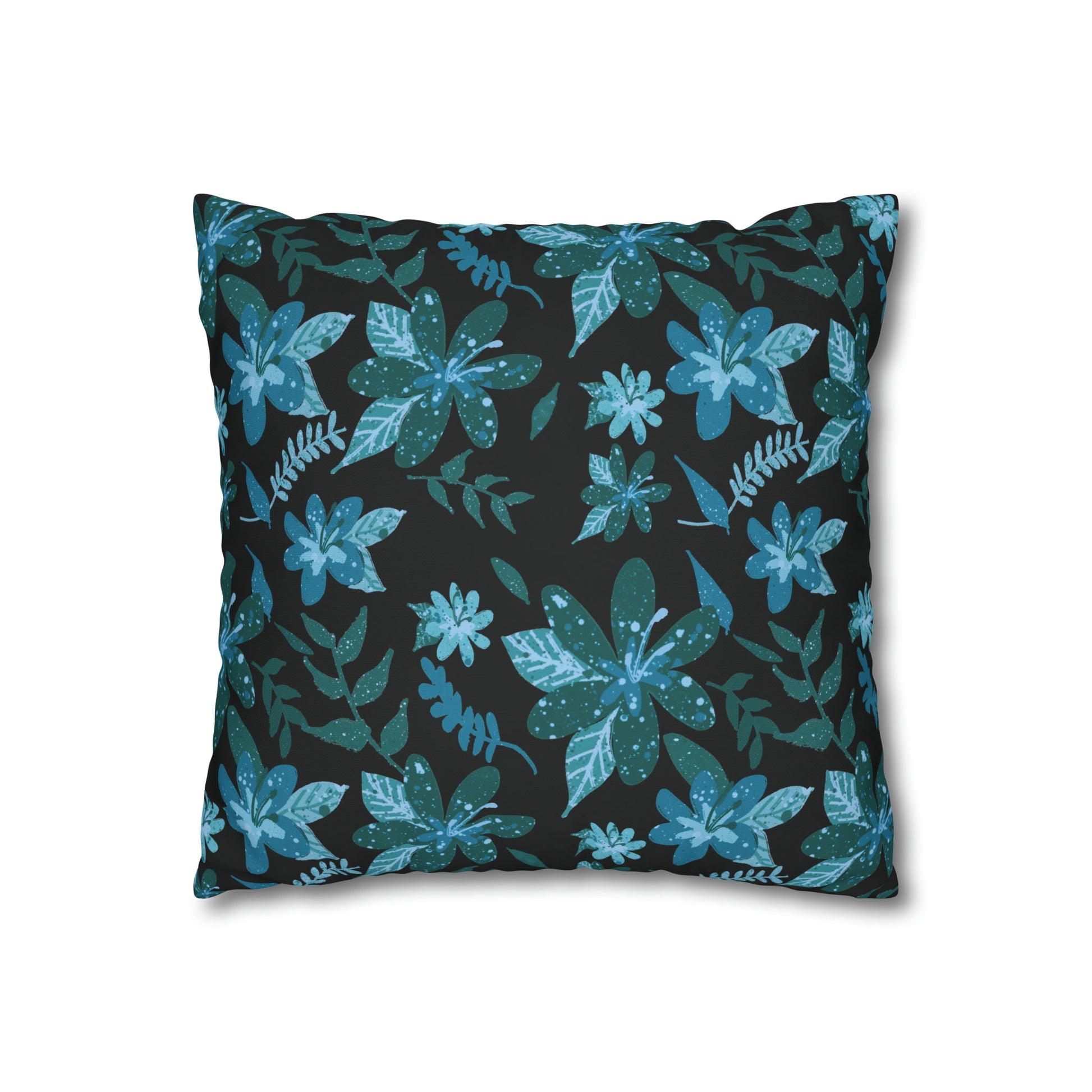 Blue Floral Sense Square Poly Canvas Pillowcase - Squirrellyartmama