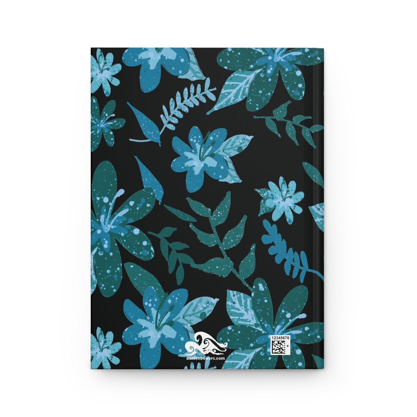 Blue Floral Sense with Black background Hardcover Journal Matte - Squirrellyartmama