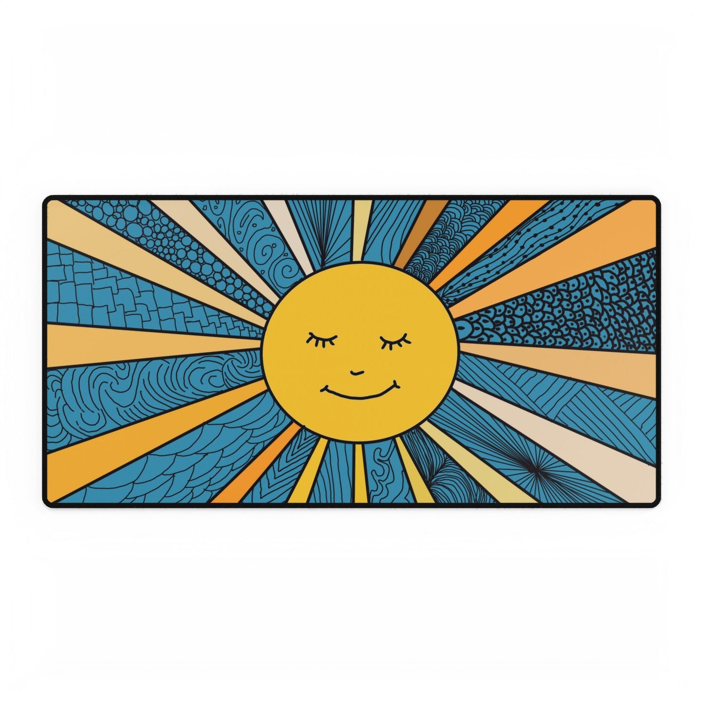 Burst of Sunshine Desk Mat on Turquoise Background - Squirrellyartmama