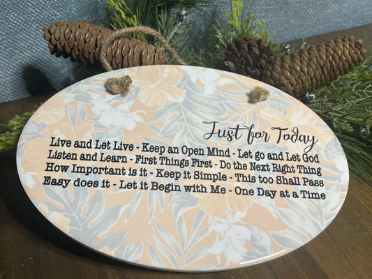 Ceramic Plaque - Just For Today Oval Ceramic Plaque - Squirrellyartmama