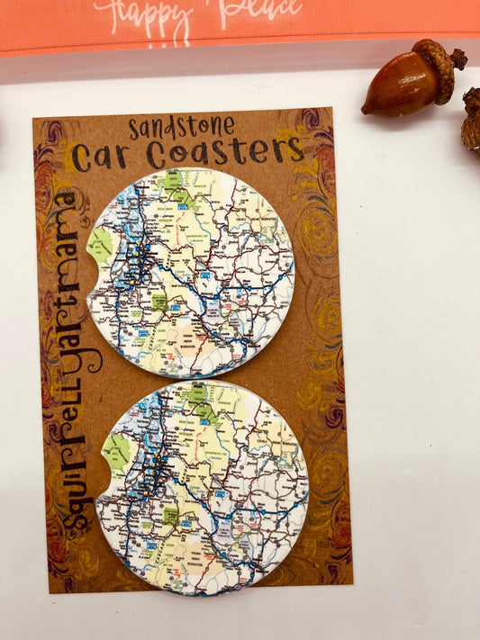 Coaster Sandstone Car Coaster Set - Location Map Tacoma - Squirrellyartmama