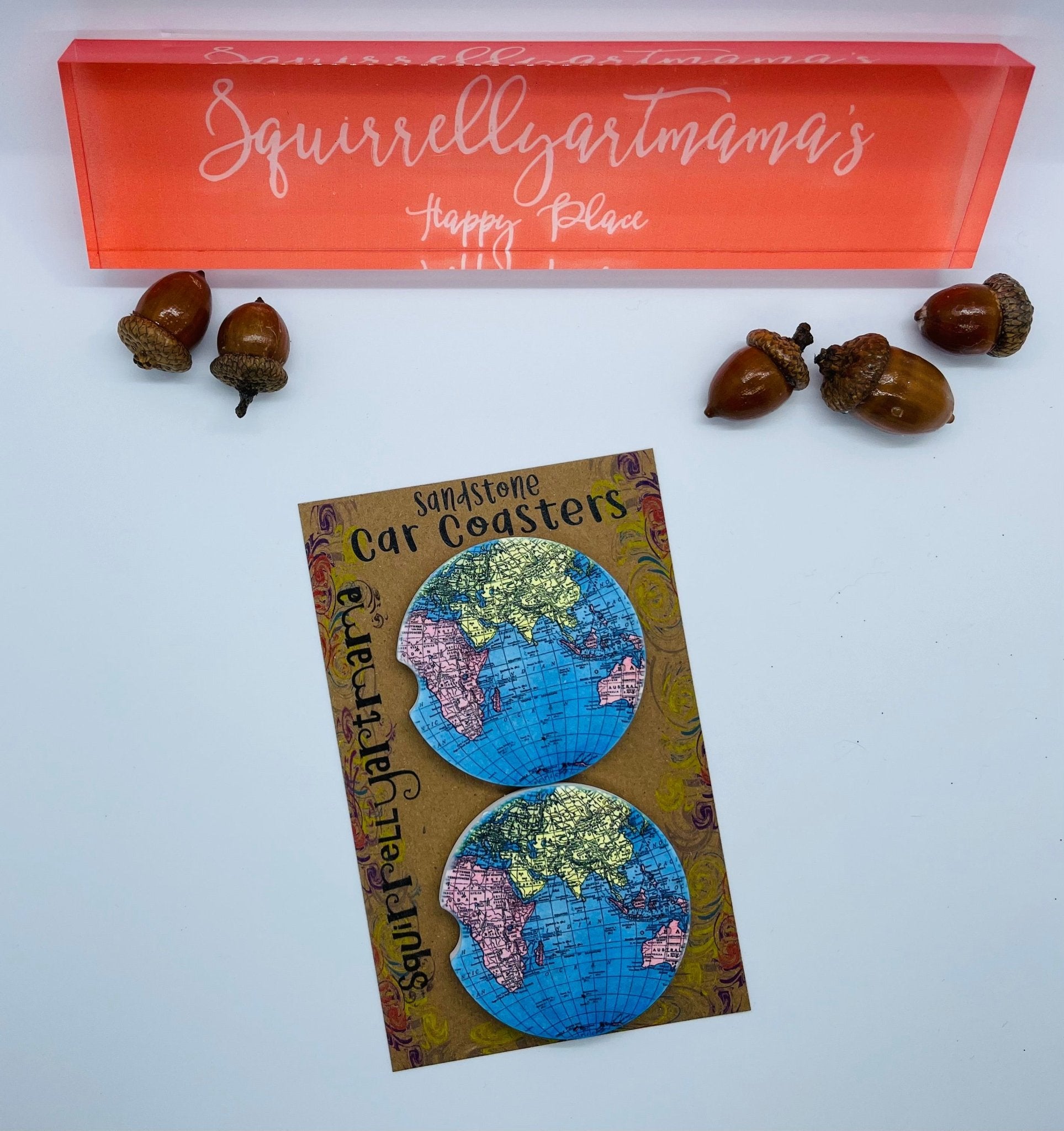 Coaster Sandstone Car Coaster Set - World Map - Squirrellyartmama