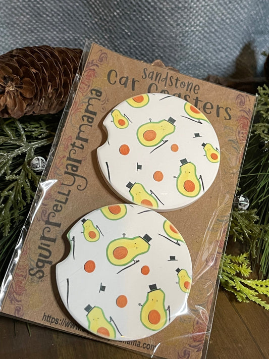 Coaster Sandstone Car Coaster - Top Hat Avocado - Squirrellyartmama