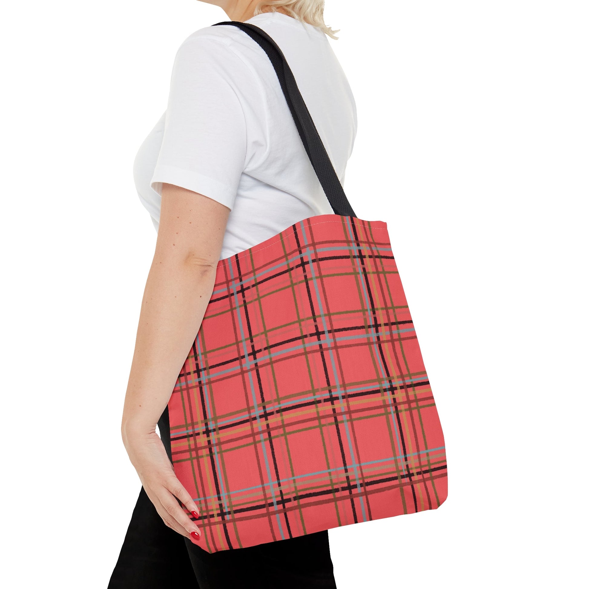 Dark Peach Plaid Tote Bag - Squirrellyartmama