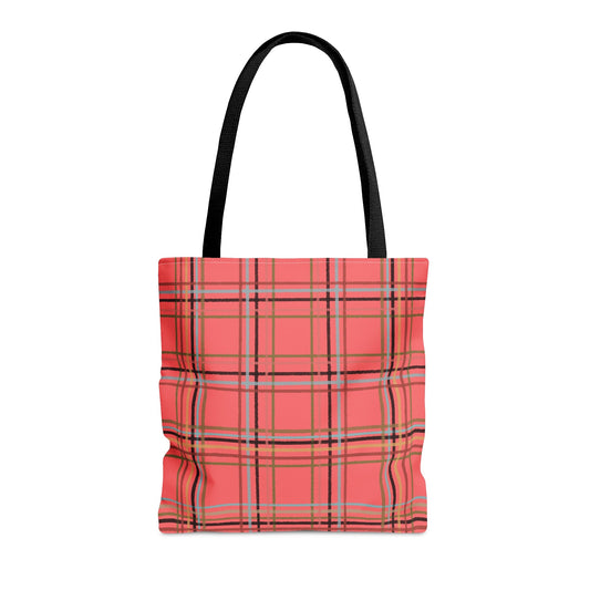 Dark Peach Plaid Tote Bag - Squirrellyartmama