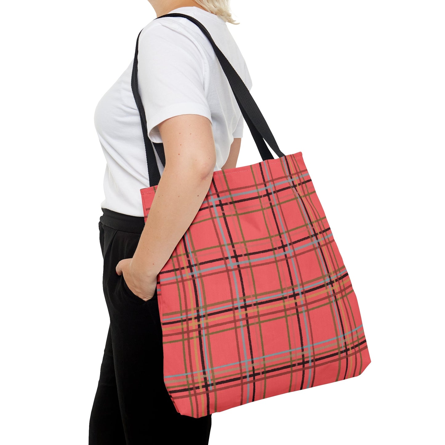 Dark Peach Plaid Tote Bag - Squirrellyartmama