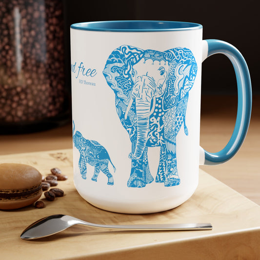 Elephant Doodle Family gone Blue - Two - Tone Coffee Mugs, 15oz - Squirrellyartmama