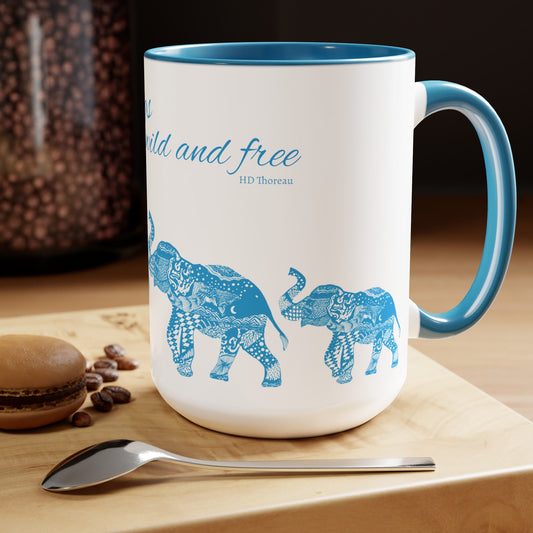 Elephant Doodle gone Blue - Two - Tone Coffee Mugs, 15oz - Squirrellyartmama