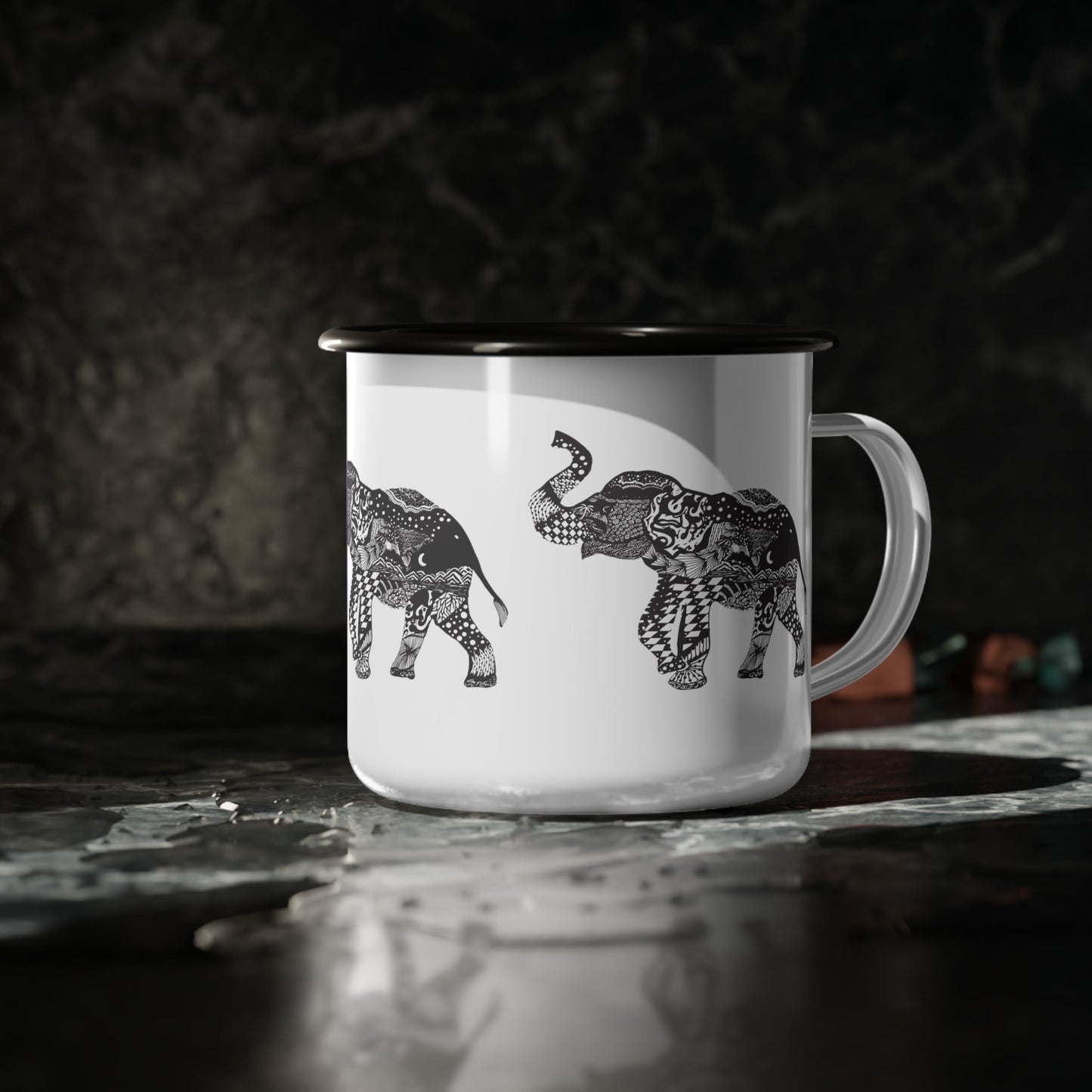 Elephant Enamel Camp Cup with Black rim - Squirrellyartmama