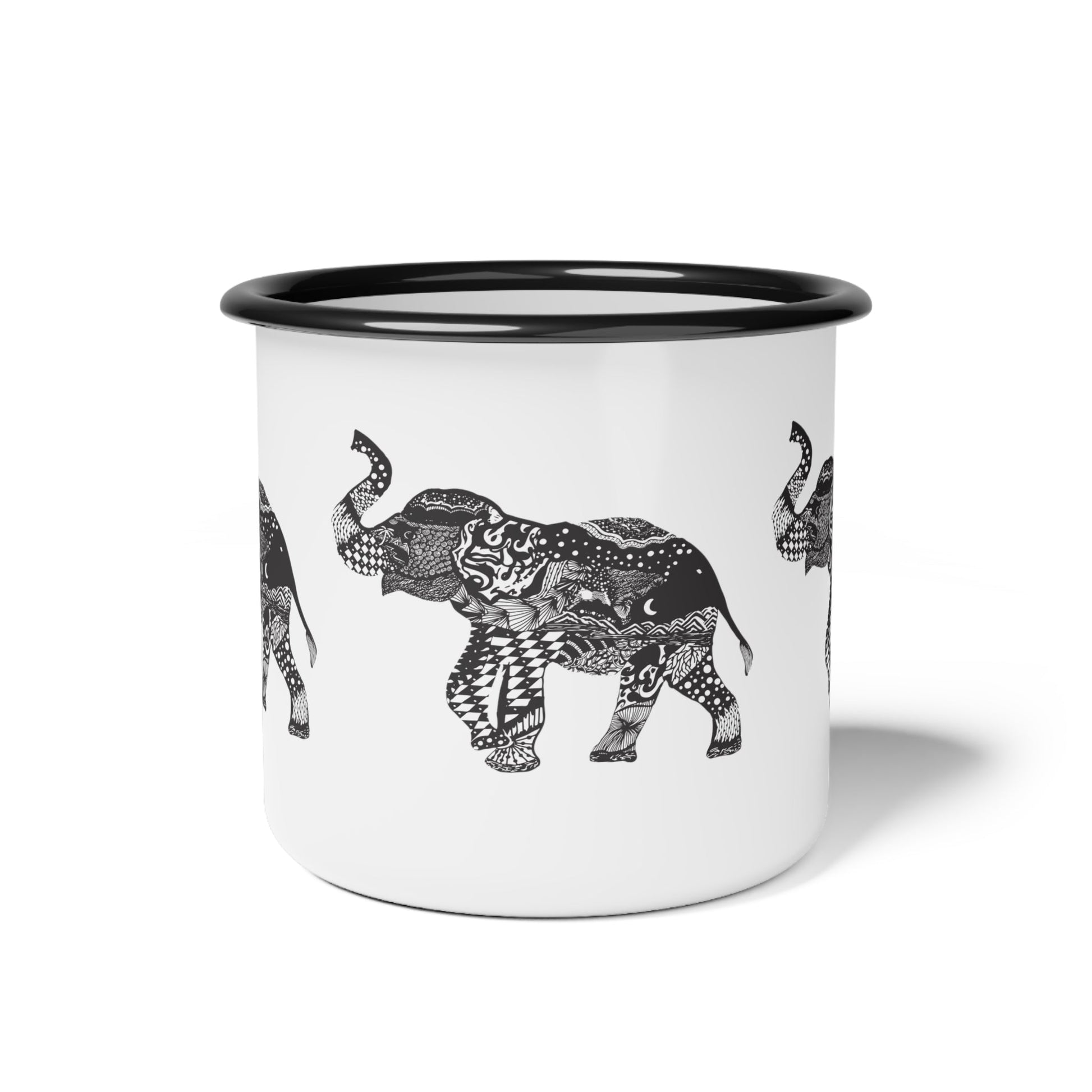 Elephant Enamel Camp Cup with Black rim - Squirrellyartmama