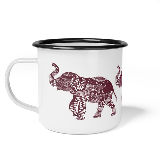 Elephant Maroon Enamel Camp Cup with Black rim - Squirrellyartmama