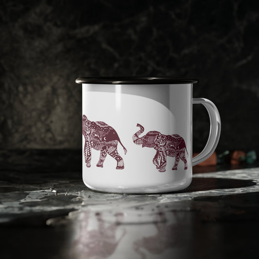 Elephant Maroon Enamel Camp Cup with Black rim - Squirrellyartmama