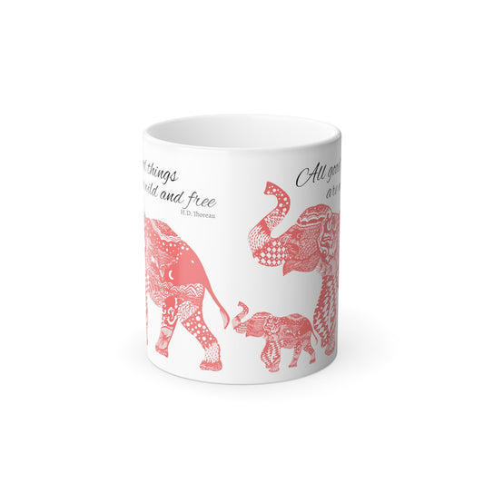 Elephant Peach Color Morphing Mug, 11oz - Squirrellyartmama