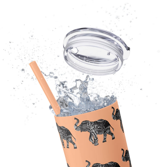 Elephant Skinny Tumbler with Straw, 20oz - Squirrellyartmama