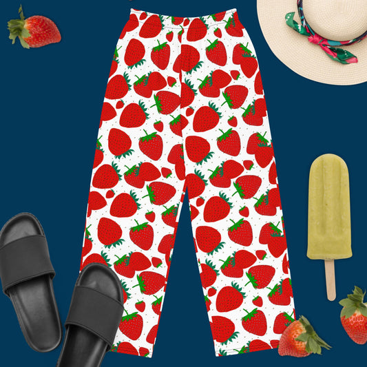 Fallen Strawberries Pajama Pants - Unisex wide - leg pants - Squirrellyartmama