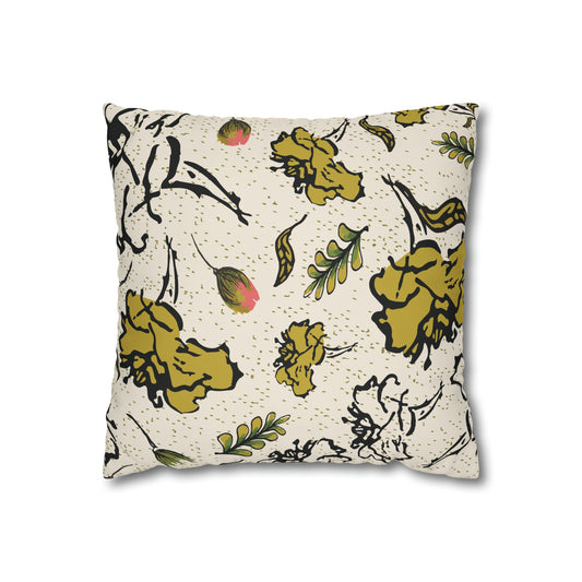 Fleeting Floral Cream Square Poly Canvas Pillowcase - Squirrellyartmama