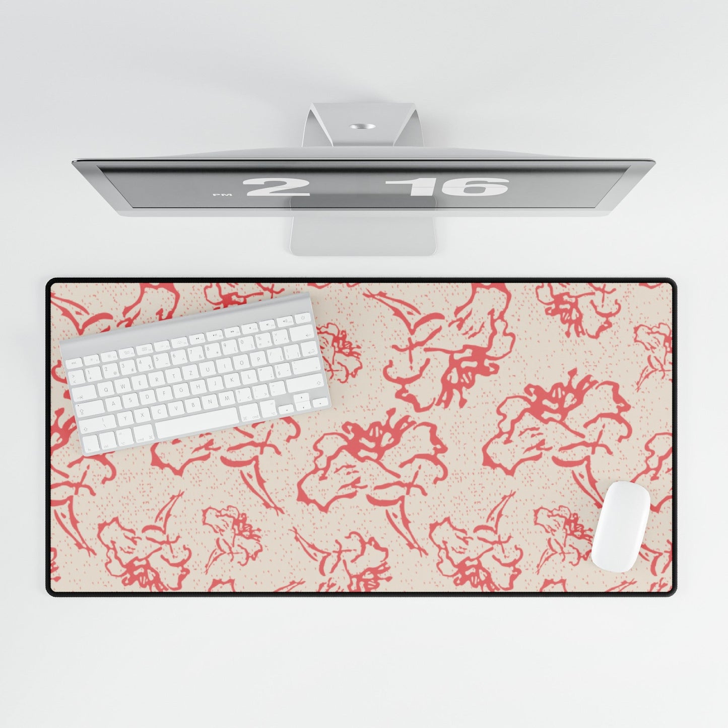 Fleeting Peach Flowers with a Cream Background Desk Mat - Squirrellyartmama