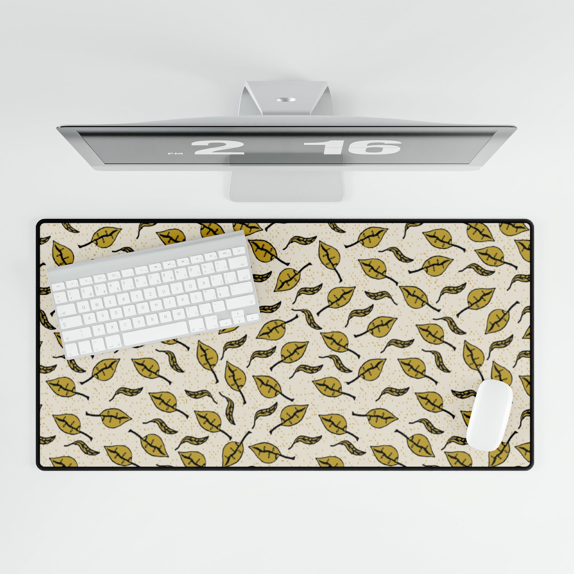 Fleeting Petals Green Leaves Desk Mat - Squirrellyartmama