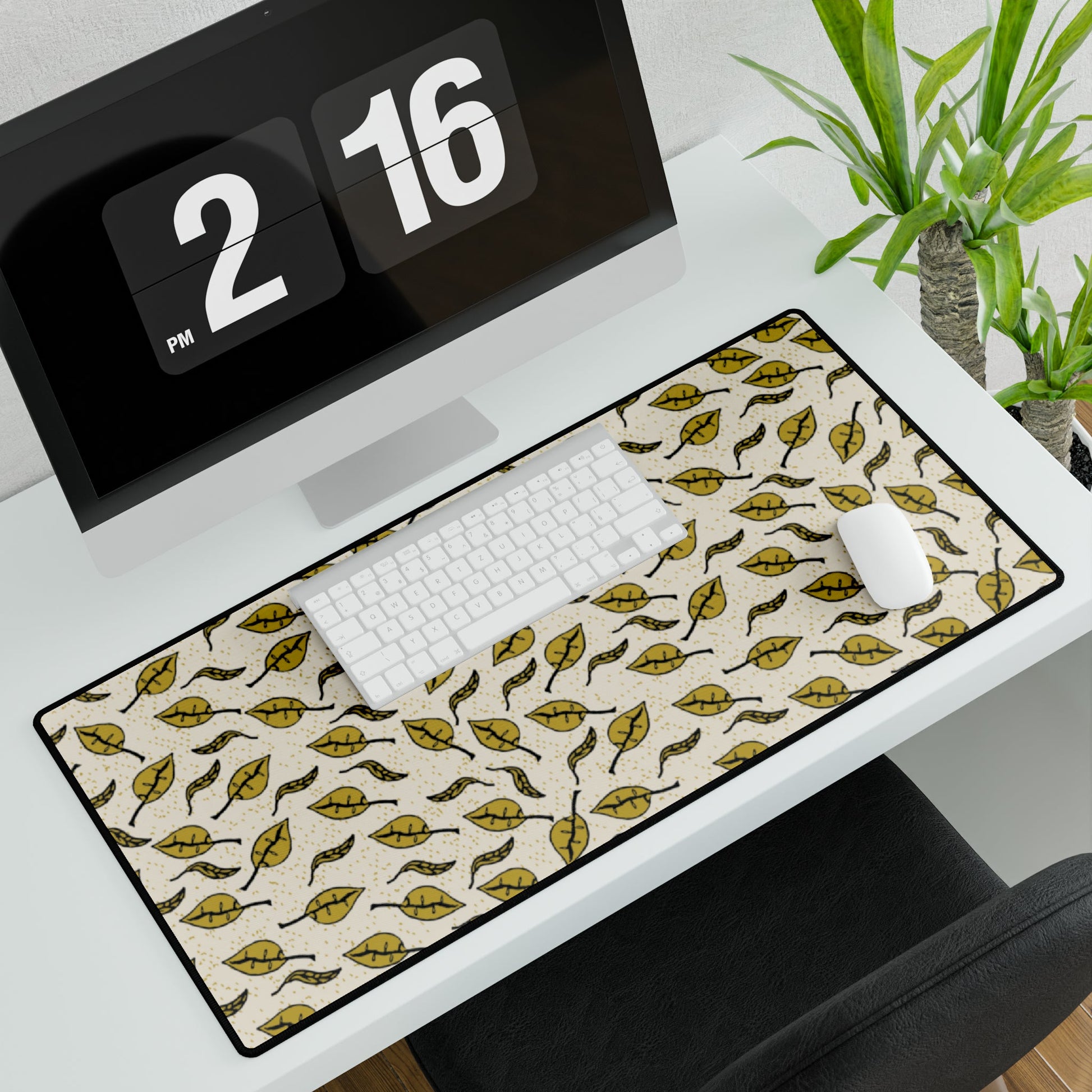 Fleeting Petals Green Leaves Desk Mat - Squirrellyartmama