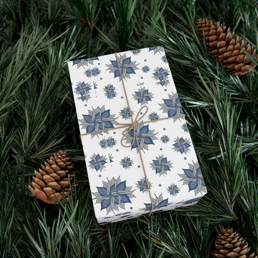 Gift Wrap Papers - Blue and Gray Flowers Design - Squirrellyartmama