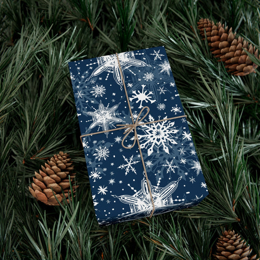 Gift Wrap Papers - Blue and White Snowflake Holiday Design Wrapping Paper - Squirrellyartmama