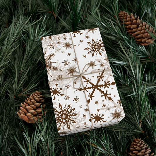 Gift Wrap Papers - Brown and White Snowflake Wrapping Paper - Squirrellyartmama