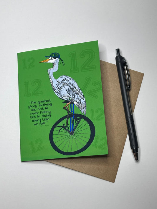 Heron Number 12 Fan Green Greeting Card - Note card - Squirrellyartmama