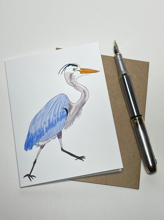 Heron walking Greeting Card - Blank Note Card - Squirrellyartmama